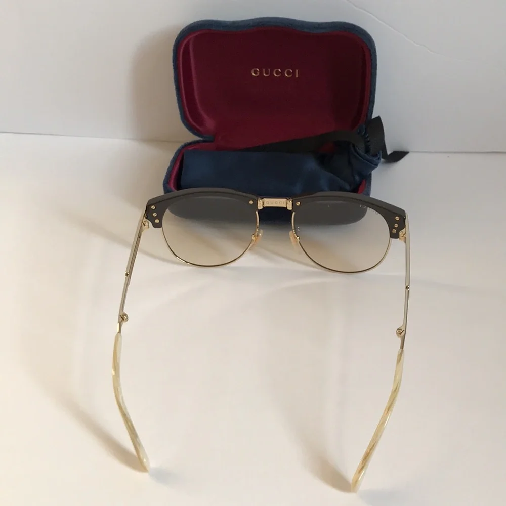 New Authentic Gucci Men's Brown and Gold  GG1107S Square Sunglasses